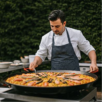 Chef preparing paella